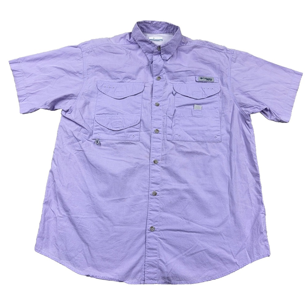 Columbia PFG Shirt Men Medium Purple Button Up Cotton Fishing Vented Lavender *